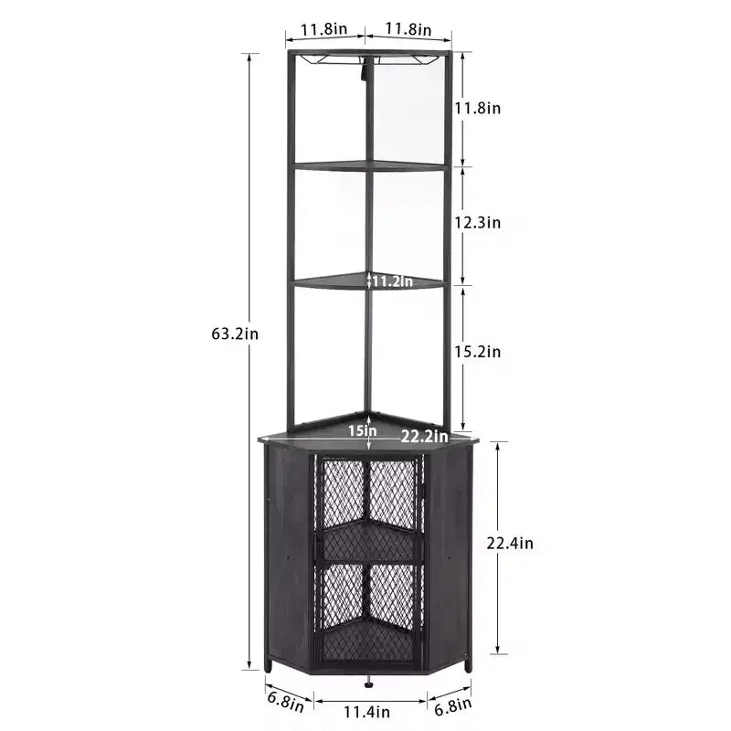 Étagère d'angle haute de 63 po à 6 niveaux, organisateur de meuble sur pied avec éclairage DEL et station de recharge, petit espace, brun/gris/doré