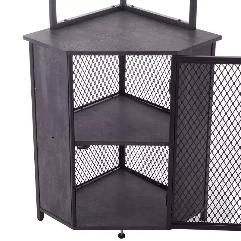 Étagère d'angle haute de 63 po à 6 niveaux, organisateur de meuble sur pied avec éclairage DEL et station de recharge, petit espace, brun/gris/doré