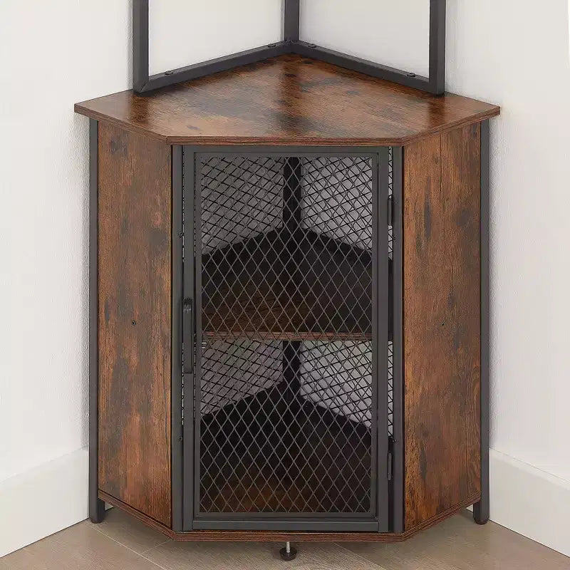 Étagère d'angle haute de 63 po à 6 niveaux, organisateur de meuble sur pied avec éclairage DEL et station de recharge, petit espace, brun/gris/doré
