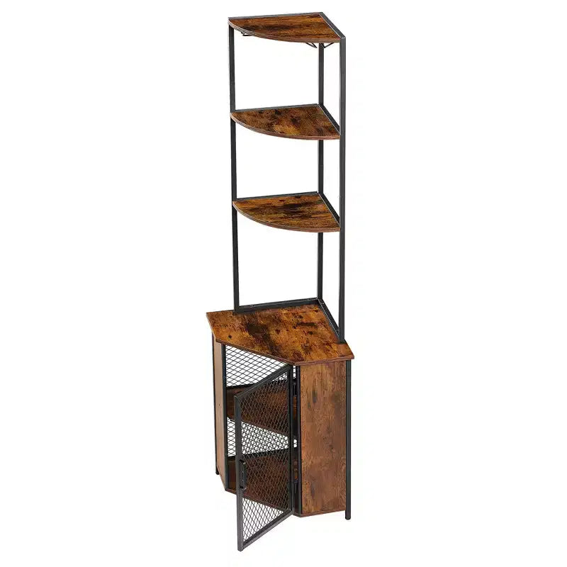 Étagère d'angle haute de 63 po à 6 niveaux, organisateur de meuble sur pied avec éclairage DEL et station de recharge, petit espace, brun/gris/doré