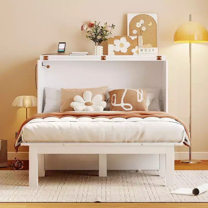 Lit escamotable avec port USB et étagères amovibles
