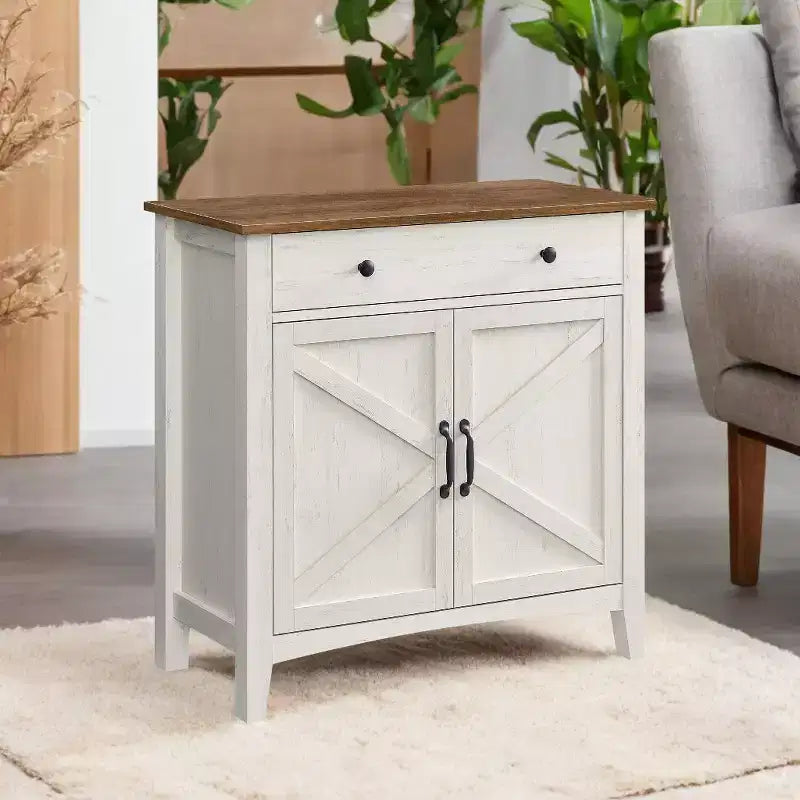 Farmhouse Style Kitchen Storage Cabinet with Adjustable Shelf and Drawer - Multi-Functional Sideboard