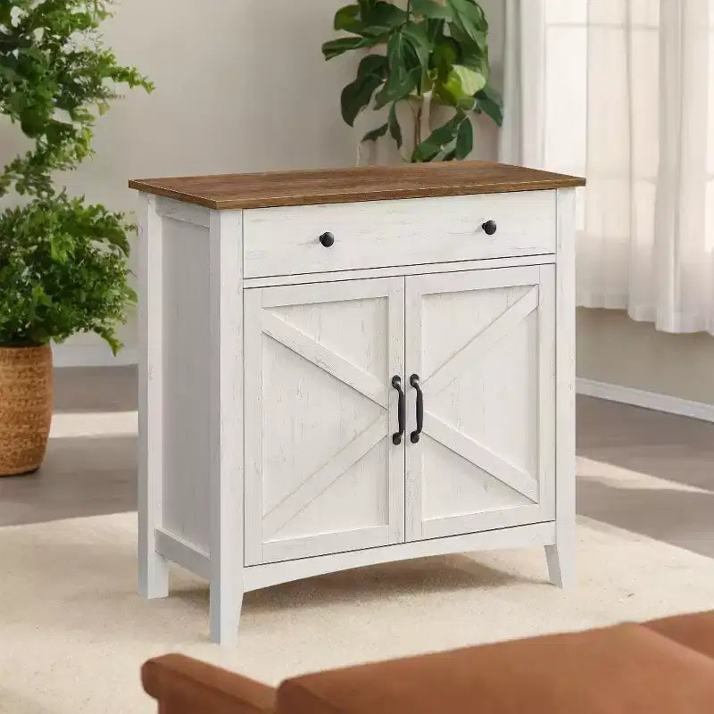 Meuble de rangement de cuisine de style campagnard avec étagère réglable et tiroir - Buffet multifonctionnel