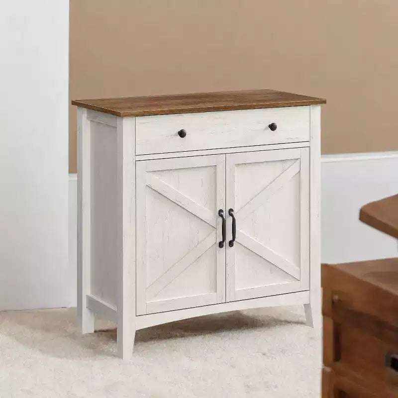 Meuble de rangement de cuisine de style campagnard avec étagère réglable et tiroir - Buffet multifonctionnel