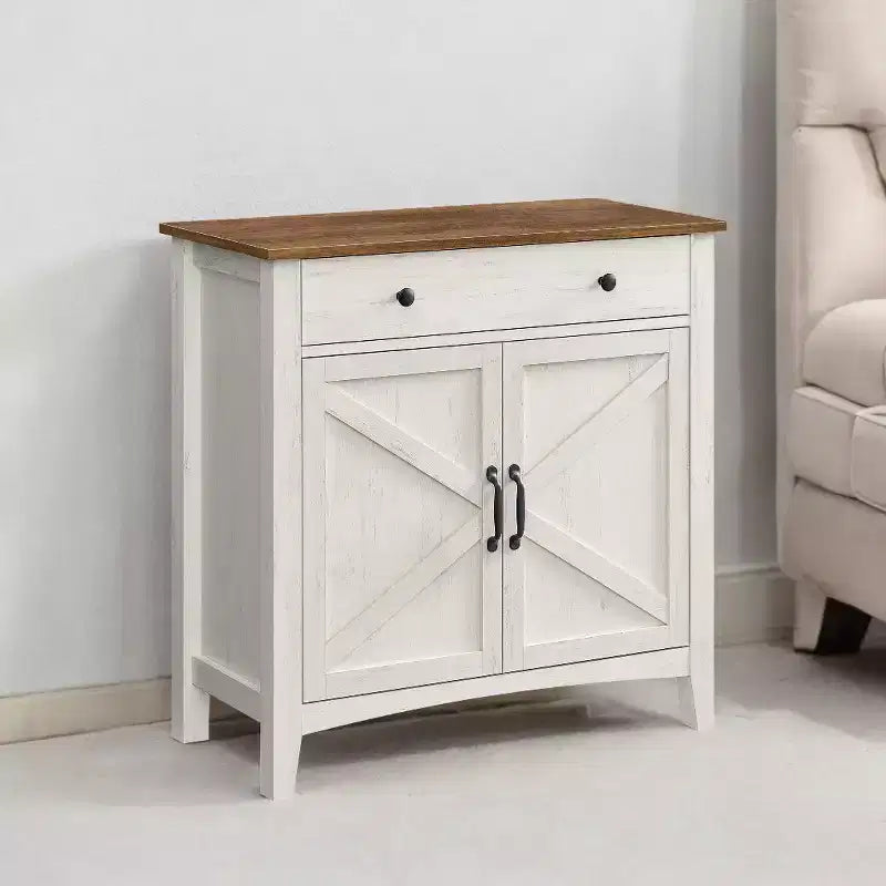 Meuble de rangement de cuisine de style campagnard avec étagère réglable et tiroir - Buffet multifonctionnel