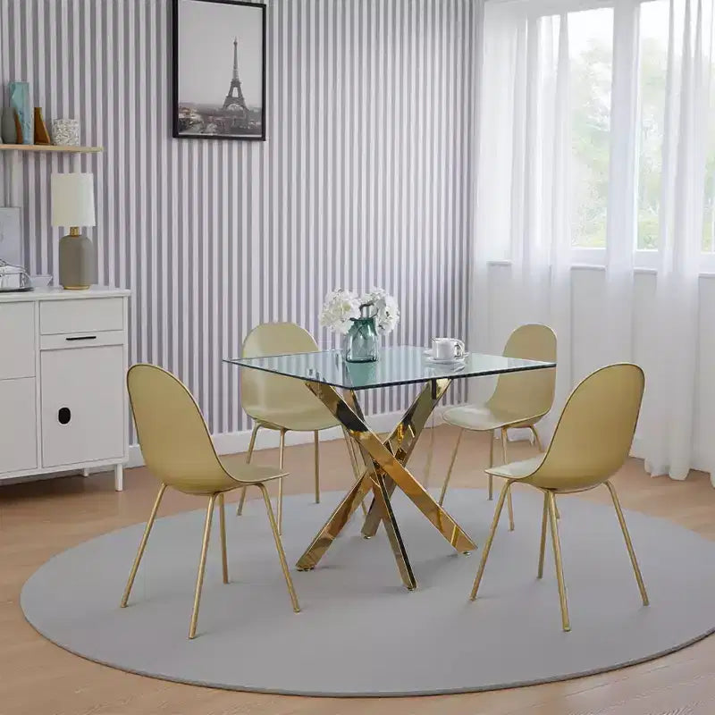 Cross-Legged Tempered Glass Dining Table - Modern, Space-Saving