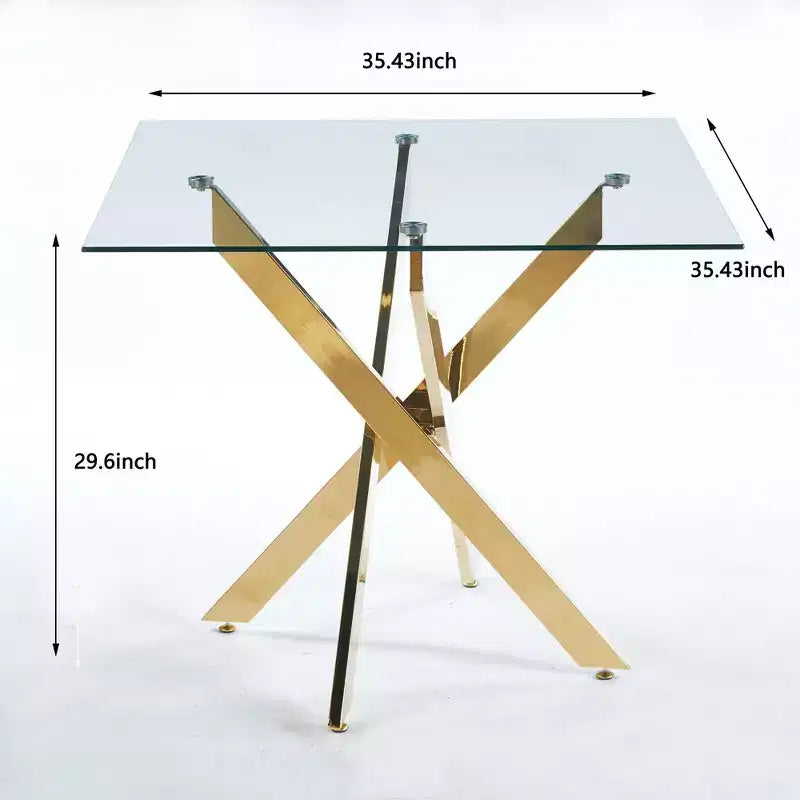 Table à manger moderne en verre trempé avec pieds croisés, peu encombrante