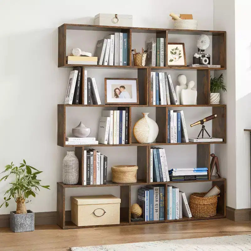 Étagère à 5 niveaux, Bibliothèque en forme de S, Étagère de rangement et de présentation, Séparateur de pièce autoportant, pour Bureau, Salon, Chambre à coucher