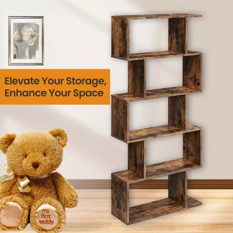 Étagère à 5 niveaux, Bibliothèque en forme de S, Étagère de rangement et de présentation, Séparateur de pièce autoportant, pour Bureau, Salon, Chambre à coucher