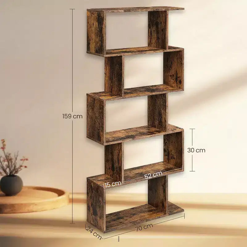 Étagère à 5 niveaux, Bibliothèque en forme de S, Étagère de rangement et de présentation, Séparateur de pièce autoportant, pour Bureau, Salon, Chambre à coucher