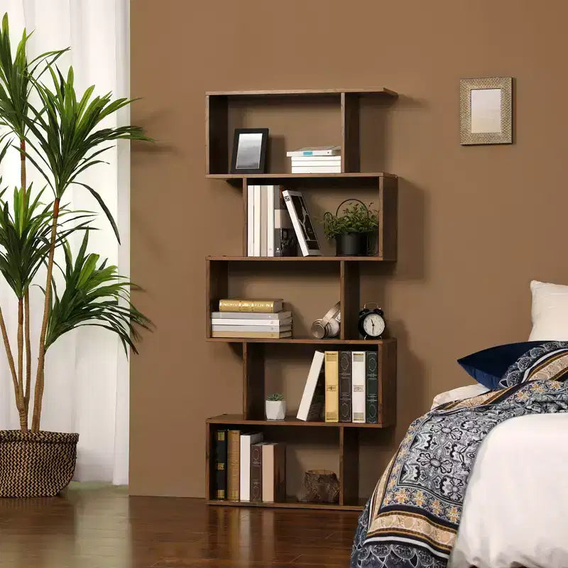 Étagère à 5 niveaux, Bibliothèque en forme de S, Étagère de rangement et de présentation, Séparateur de pièce autoportant, pour Bureau, Salon, Chambre à coucher