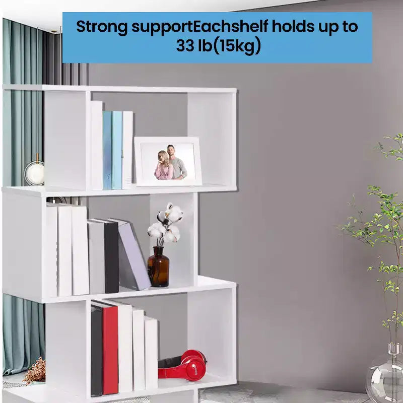 Étagère à 5 niveaux, Bibliothèque en forme de S, Étagère de rangement et de présentation, Séparateur de pièce autoportant, pour Bureau, Salon, Chambre à coucher