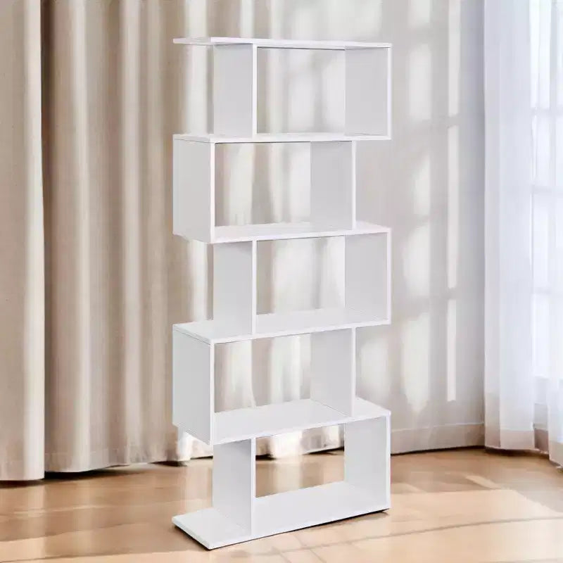 Étagère à 5 niveaux, Bibliothèque en forme de S, Étagère de rangement et de présentation, Séparateur de pièce autoportant, pour Bureau, Salon, Chambre à coucher