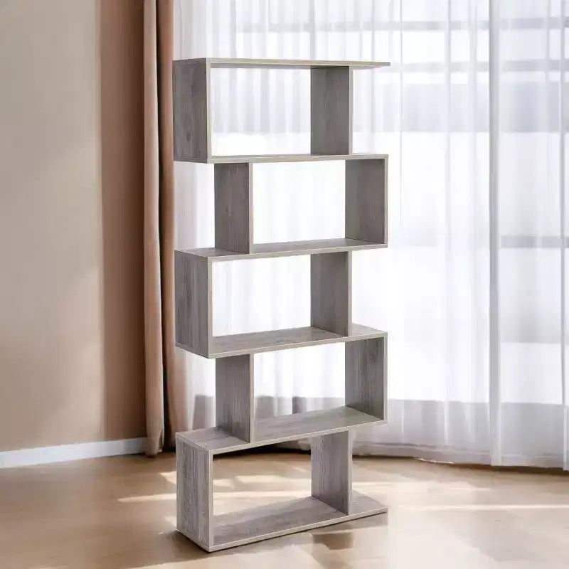 Étagère à 5 niveaux, Bibliothèque en forme de S, Étagère de rangement et de présentation, Séparateur de pièce autoportant, pour Bureau, Salon, Chambre à coucher