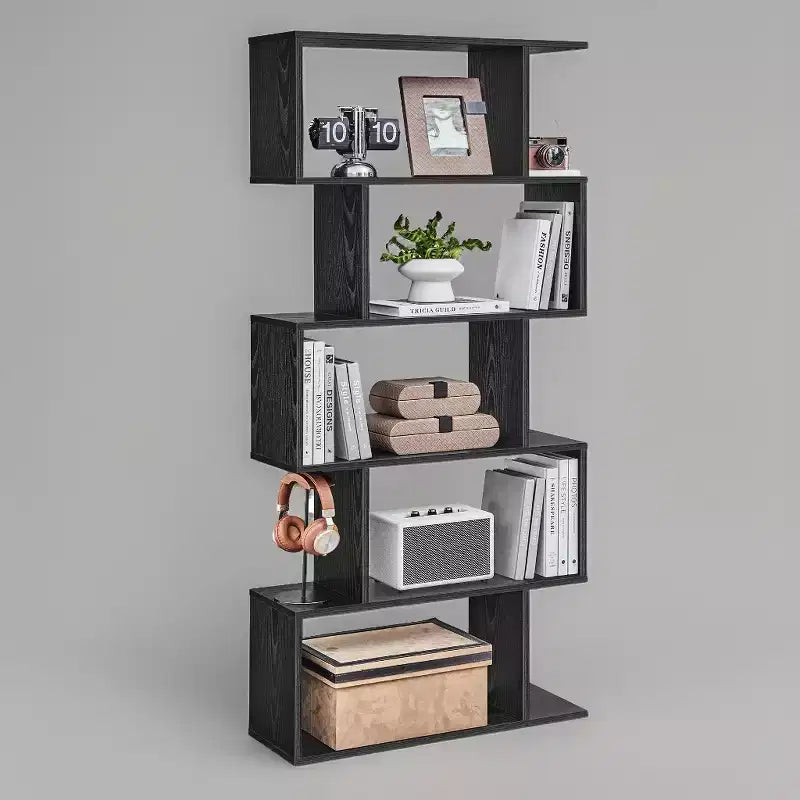 5-Tier Bookshelf, S-Shaped Bookcase, Storage Display Shelf, Freestanding Room Divider, for Home Office, Living Room, Bedroom