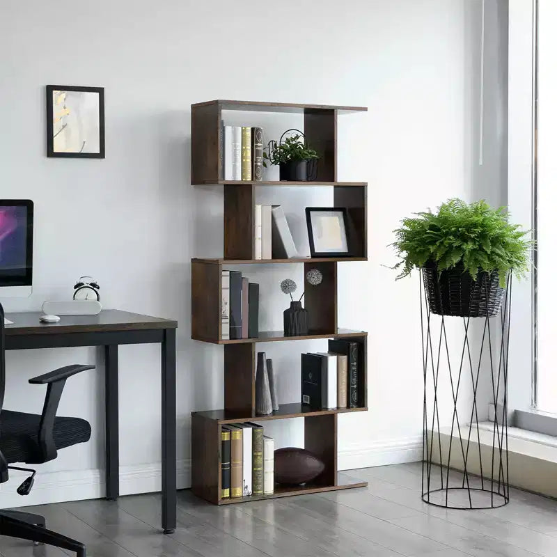 Étagère à 5 niveaux, Bibliothèque en forme de S, Étagère de rangement et de présentation, Séparateur de pièce autoportant, pour Bureau, Salon, Chambre à coucher