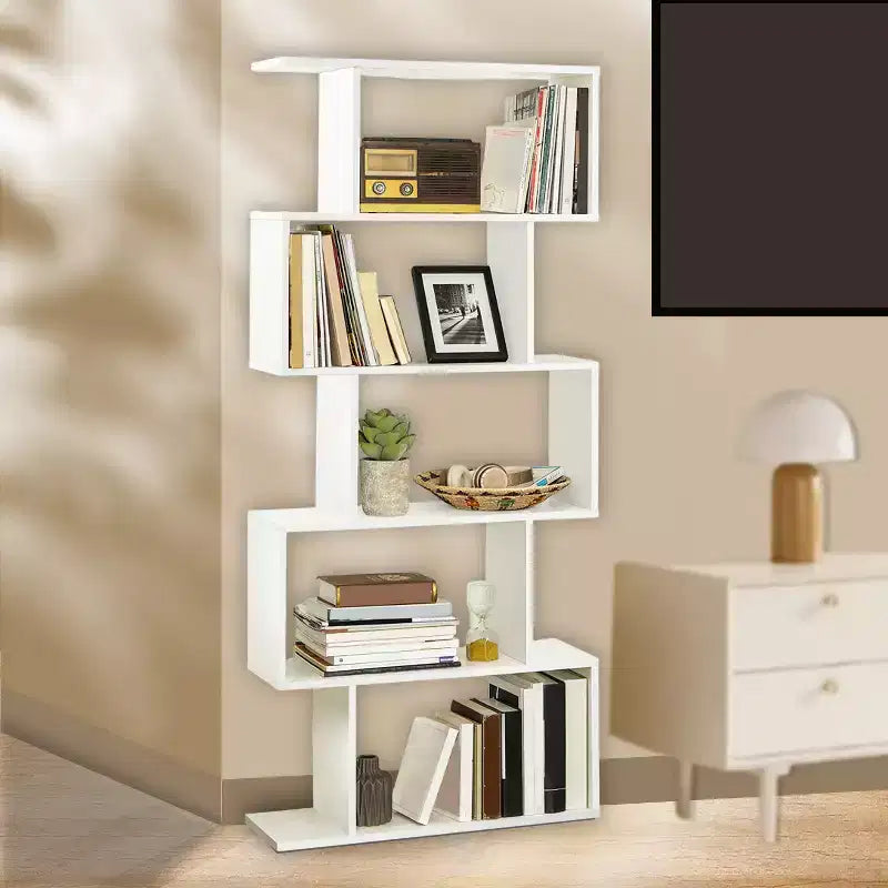 Étagère à 5 niveaux, Bibliothèque en forme de S, Étagère de rangement et de présentation, Séparateur de pièce autoportant, pour Bureau, Salon, Chambre à coucher