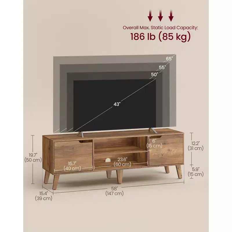Meuble TV pour téléviseurs de 65 pouces, meuble de divertissement avec étagère réglable, console média de 58 pouces de long, pour salon, chambre à coucher