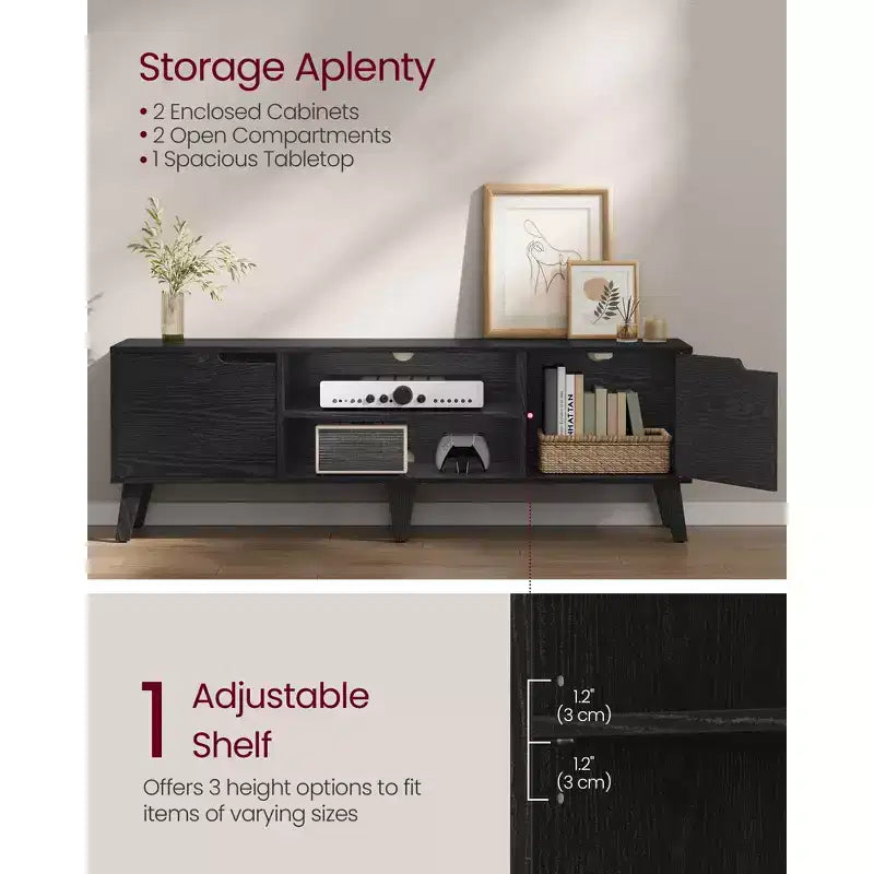 Meuble TV pour téléviseurs de 65 pouces, meuble de divertissement avec étagère réglable, console média de 58 pouces de long, pour salon, chambre à coucher