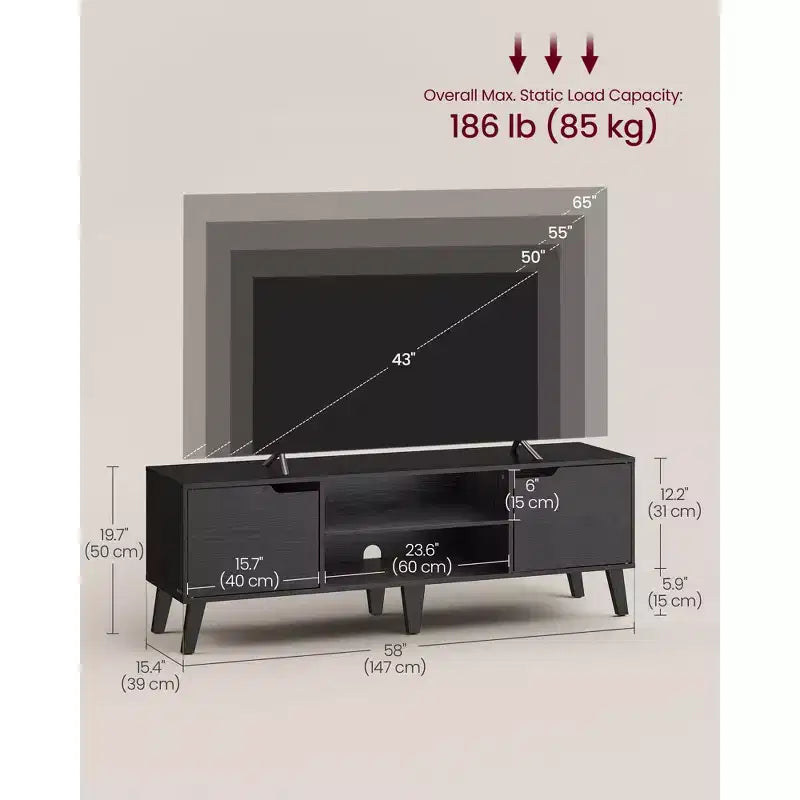 Meuble TV pour téléviseurs de 65 pouces, meuble de divertissement avec étagère réglable, console média de 58 pouces de long, pour salon, chambre à coucher