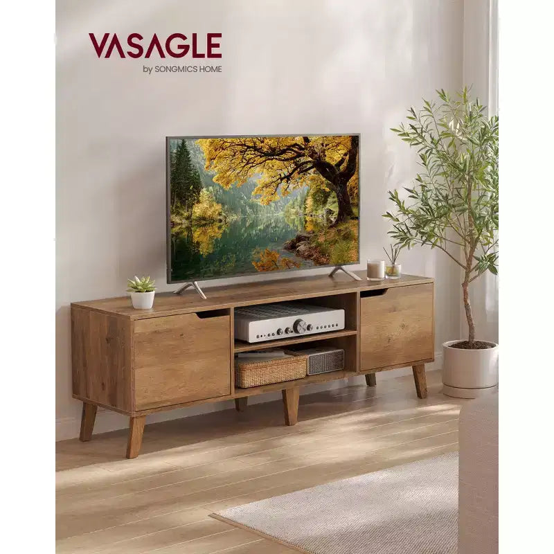 Meuble TV pour téléviseurs de 65 pouces, meuble de divertissement avec étagère réglable, console média de 58 pouces de long, pour salon, chambre à coucher
