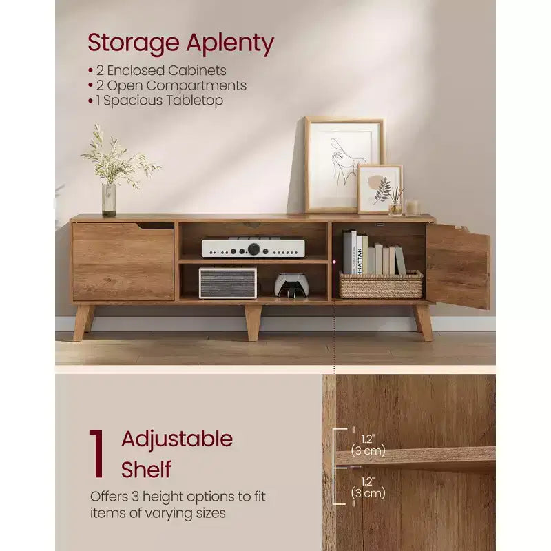 Meuble TV pour téléviseurs de 65 pouces, meuble de divertissement avec étagère réglable, console média de 58 pouces de long, pour salon, chambre à coucher