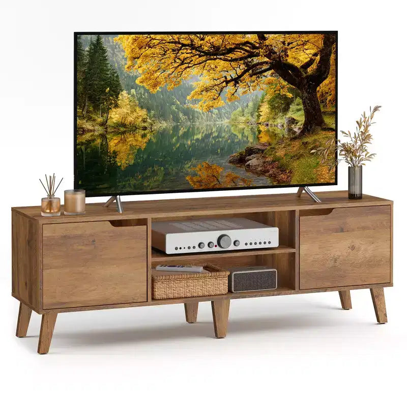Meuble TV pour téléviseurs de 65 pouces, meuble de divertissement avec étagère réglable, console média de 58 pouces de long, pour salon, chambre à coucher