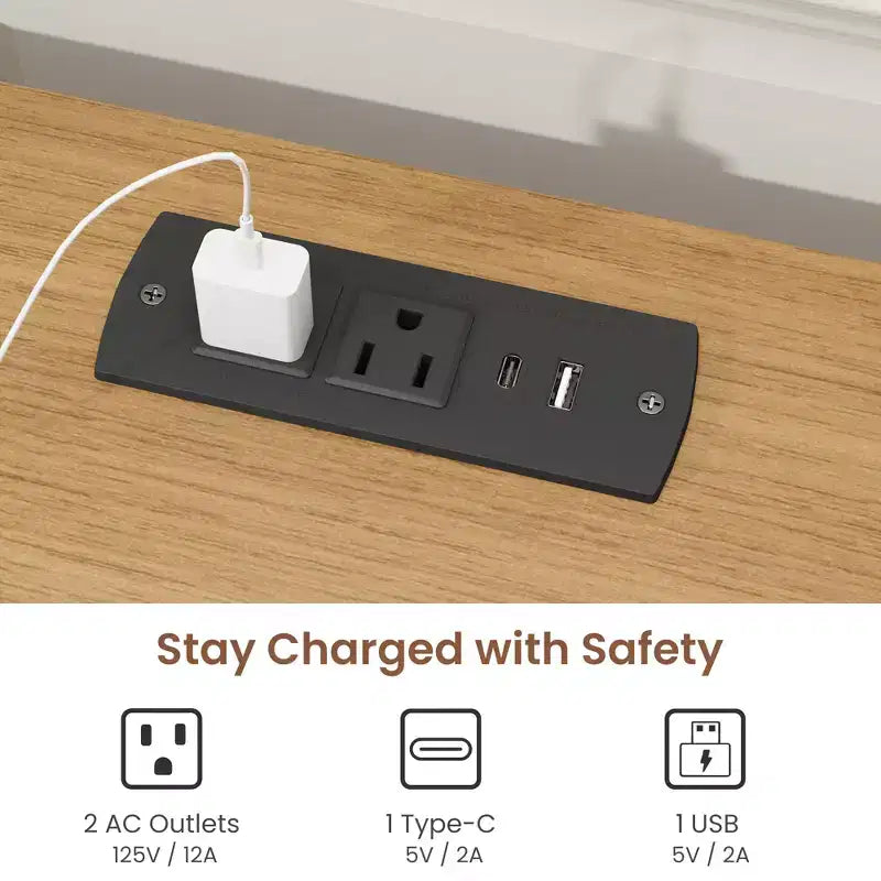 Table de chevet rustique avec station de recharge, 2 tiroirs et étagère ouverte, prises USB/Type-C/CA, table d'appoint pour chambre à coucher, salon