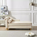 MAYEERTY Velvet Chaise Lounge Sofa with Gold Metal Legs Round Pillow for Living Room Beige
