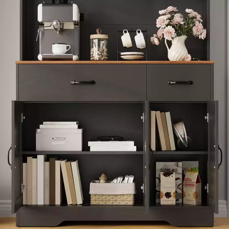 Meuble de rangement de cuisine de ferme de 71 pouces avec station de recharge, support pour micro-ondes et 2 tiroirs, grande armoire de rangement pour cuisine, salle à manger, bar à café