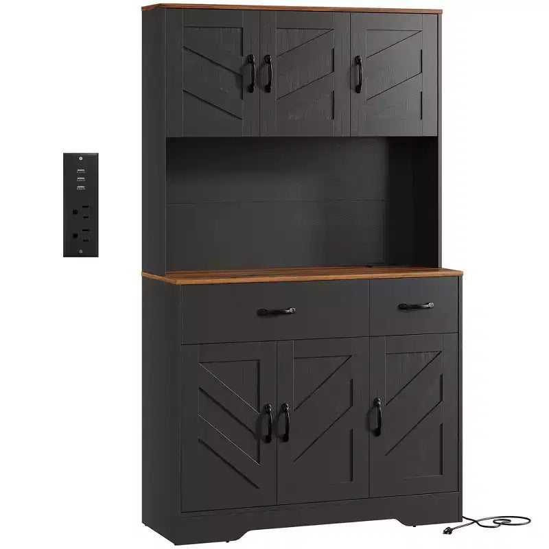 Meuble de rangement de cuisine de ferme de 71 pouces avec station de recharge, support pour micro-ondes et 2 tiroirs, grande armoire de rangement pour cuisine, salle à manger, bar à café