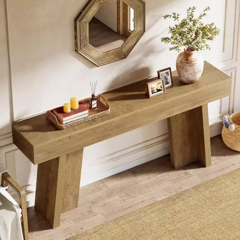 Console étroite de 180 cm de long, table d'entrée de style rustique pour salon, couloir, entrée, foyer (Naturel)