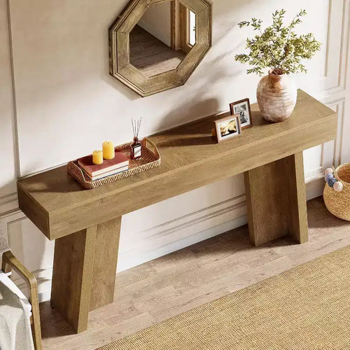 Console étroite de 180 cm de long, table d'entrée de style rustique pour salon, couloir, entrée, foyer (Naturel)