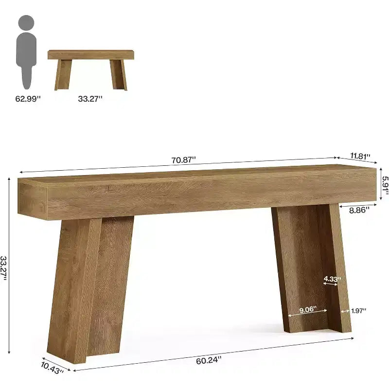 Console étroite de 180 cm de long, table d'entrée de style rustique pour salon, couloir, entrée, foyer (Naturel)
