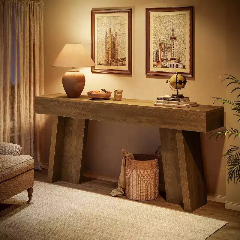 Console étroite de 180 cm de long, table d'entrée de style rustique pour salon, couloir, entrée, foyer (Naturel)
