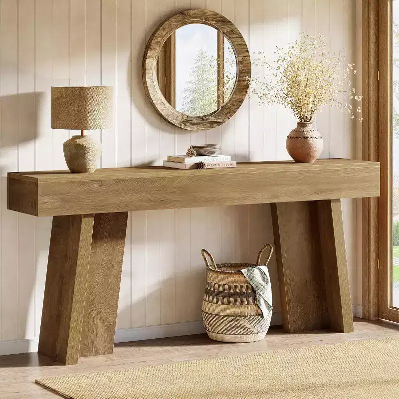 Console étroite de 180 cm de long, table d'entrée de style rustique pour salon, couloir, entrée, foyer (Naturel)