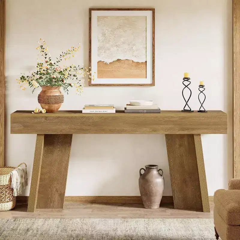 Console étroite de 180 cm de long, table d'entrée de style rustique pour salon, couloir, entrée, foyer (Naturel)