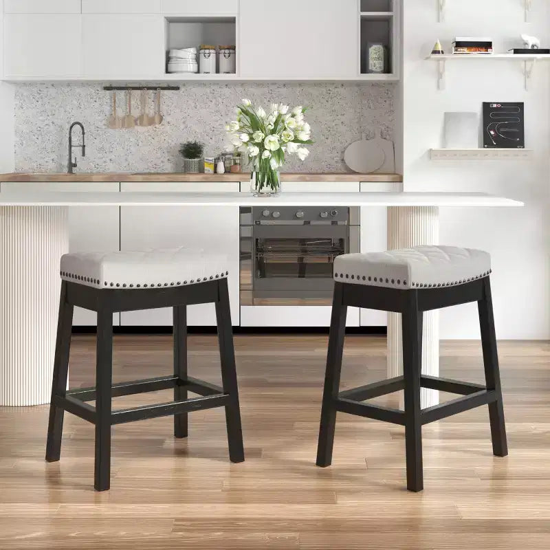 EROMMY Counter Stool With Solid Wood Frame, Backless Bar Stool With Upholstered Seat (set Of 2)