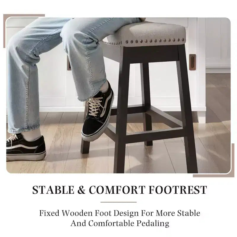 Tabouret de comptoir avec cadre en bois massif, tabouret de bar sans dossier avec assise rembourrée (lot de 2)