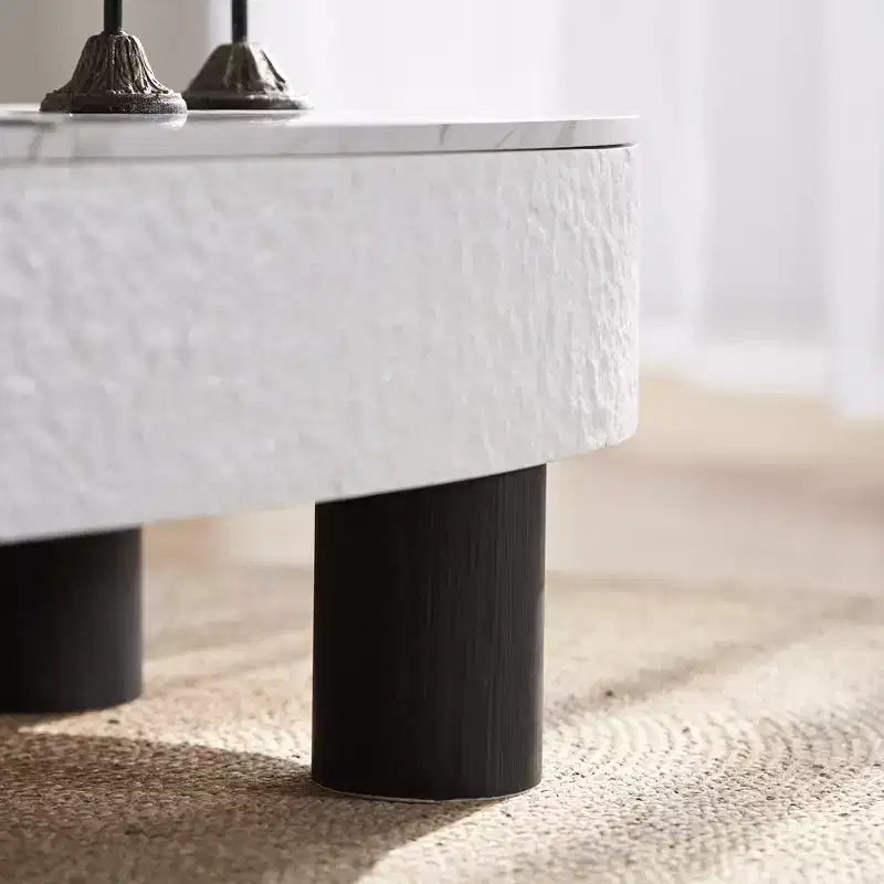 Table basse ovale, plateau effet marbre, style moderne du milieu du siècle, tiroir et rangement cachés, pour salon, chambre, bureau