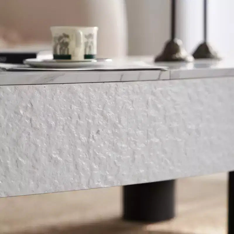 Table basse ovale, plateau effet marbre, style moderne du milieu du siècle, tiroir et rangement cachés, pour salon, chambre, bureau