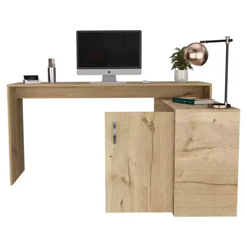 Bureau d'ordinateur moderne en L avec rangement, bureau d'angle avec étagères ouvertes et armoire, bureau avec retour à droite pour poste de travail à domicile