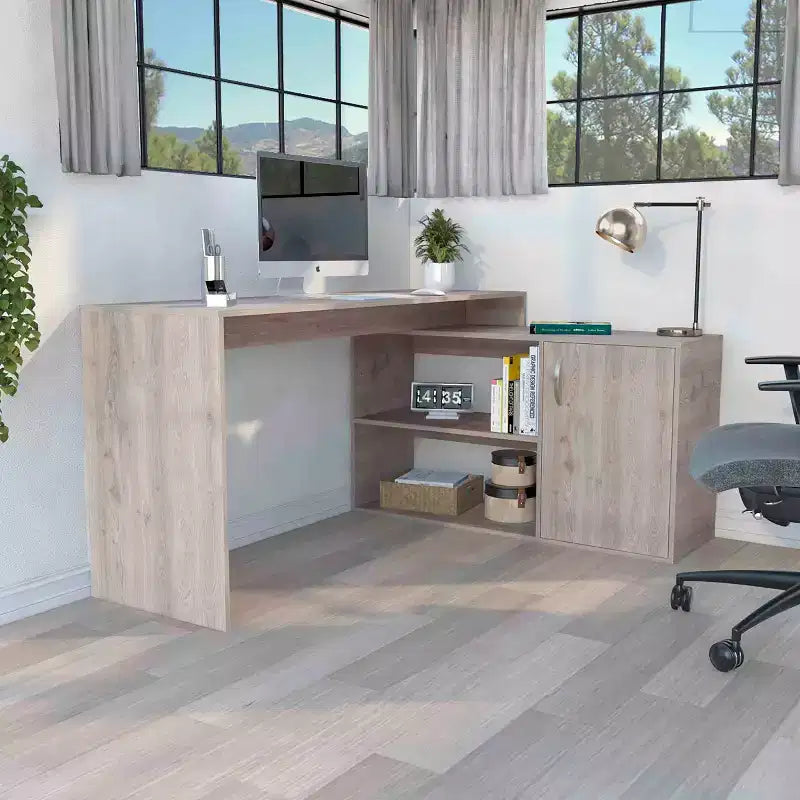 TUYOHW Modern L-Shaped Computer Desk with Storage,Corner Desk with Open Shelves & Cabinet,Right Return Design Desk for Home Office Workstation