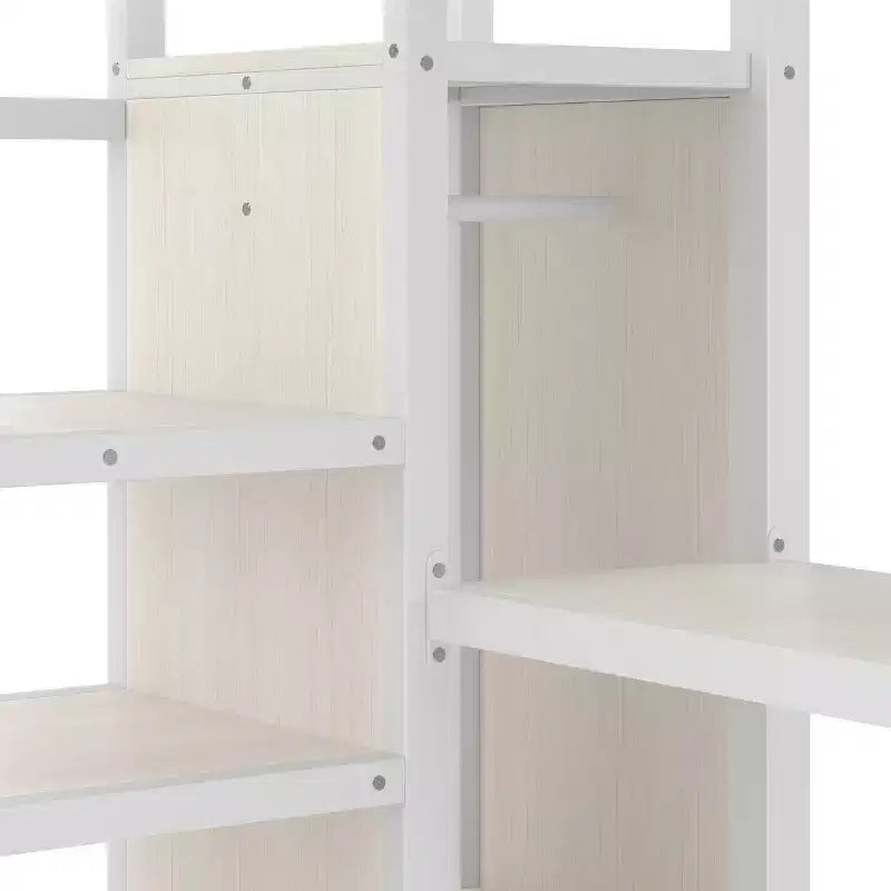 Lit mezzanine Queen avec LED, bureau en L et USB, lit mezzanine en métal avec armoire et étagère réglable pour enfants, adolescents et adultes
