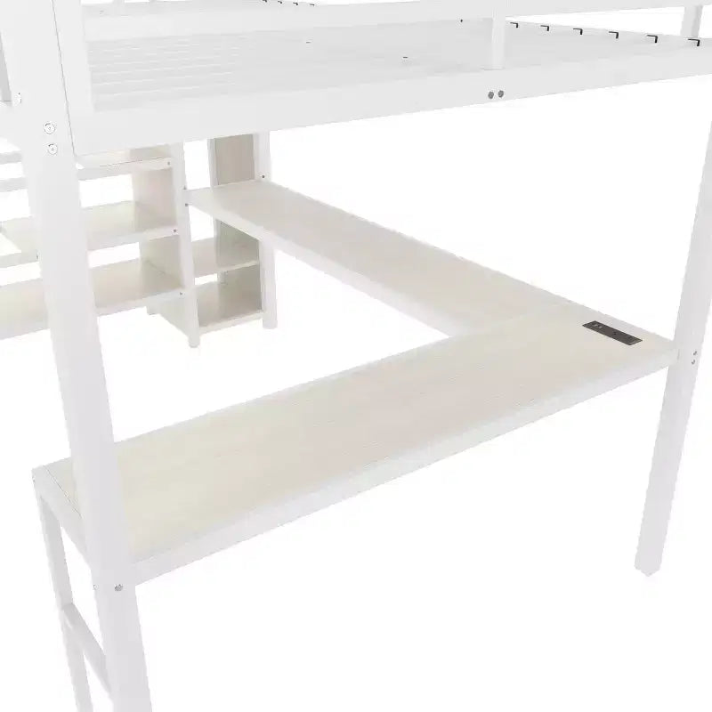 Lit mezzanine Queen avec LED, bureau en L et USB, lit mezzanine en métal avec armoire et étagère réglable pour enfants, adolescents et adultes