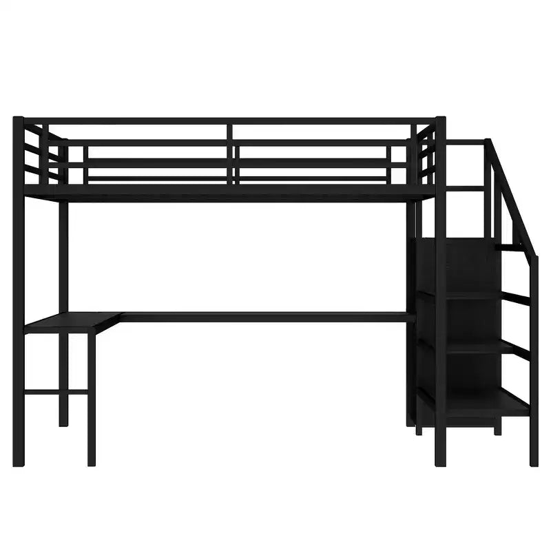 Lit mezzanine Queen avec LED, bureau en L et USB, lit mezzanine en métal avec armoire et étagère réglable pour enfants, adolescents et adultes