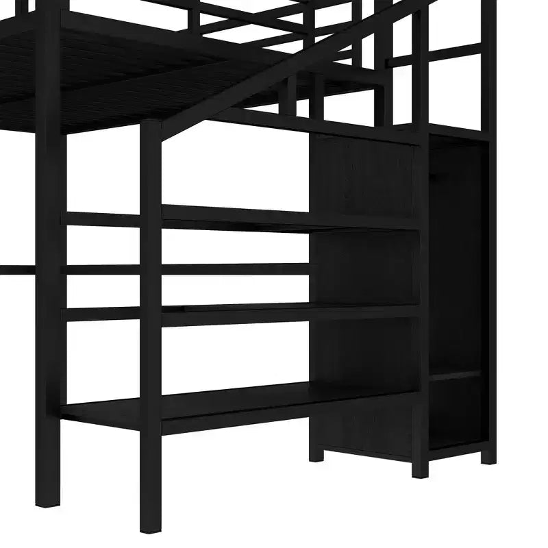 Lit mezzanine Queen avec LED, bureau en L et USB, lit mezzanine en métal avec armoire et étagère réglable pour enfants, adolescents et adultes