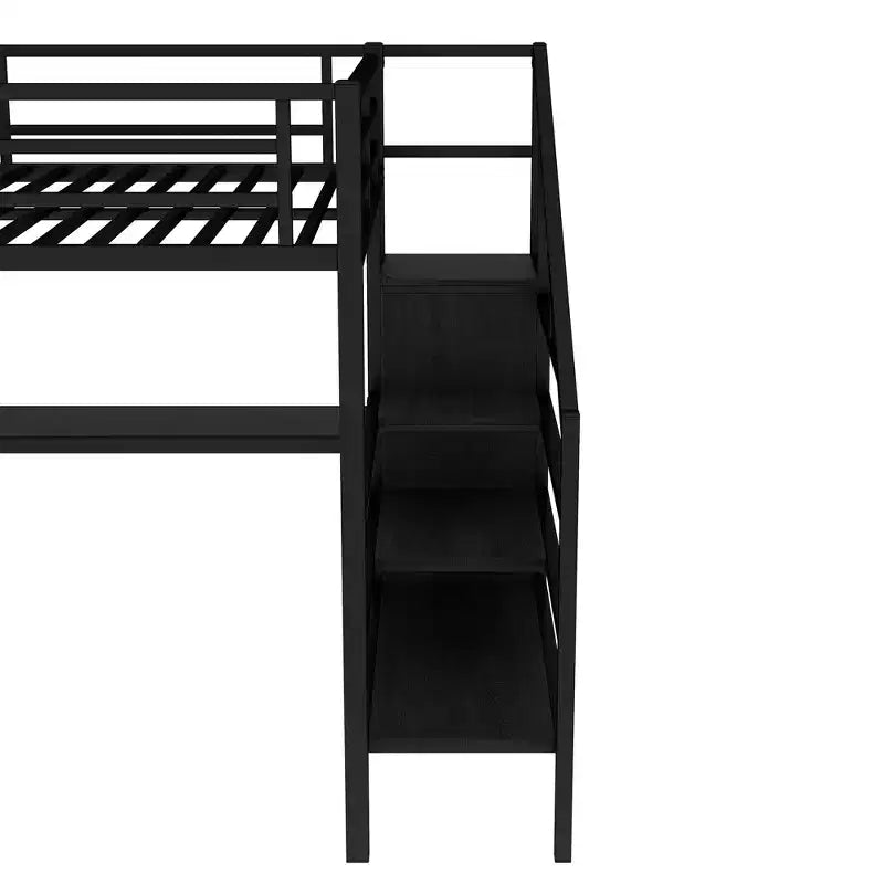 Lit mezzanine Queen avec LED, bureau en L et USB, lit mezzanine en métal avec armoire et étagère réglable pour enfants, adolescents et adultes