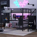 Bellemave Queen Loft Bed with LED, L-shaped Desk and USB,Metal Loft Bed with Wardrobe and Adjustable Shelf for Kids,Teens and Adults
