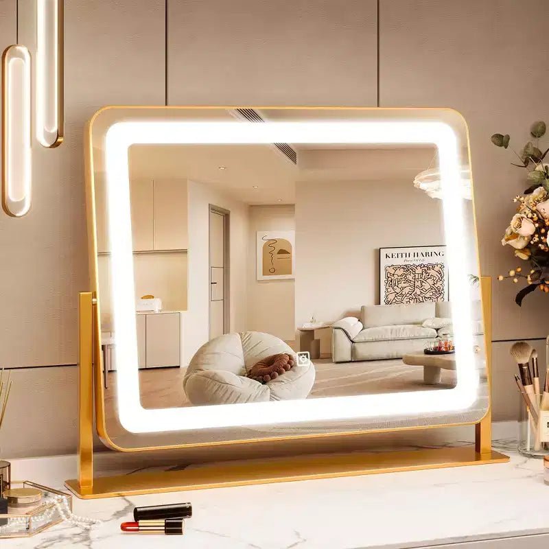 19.6x15.7 Gold Round Vanity Mirror C , 360 Rotation for Bedroom/Dressing Table